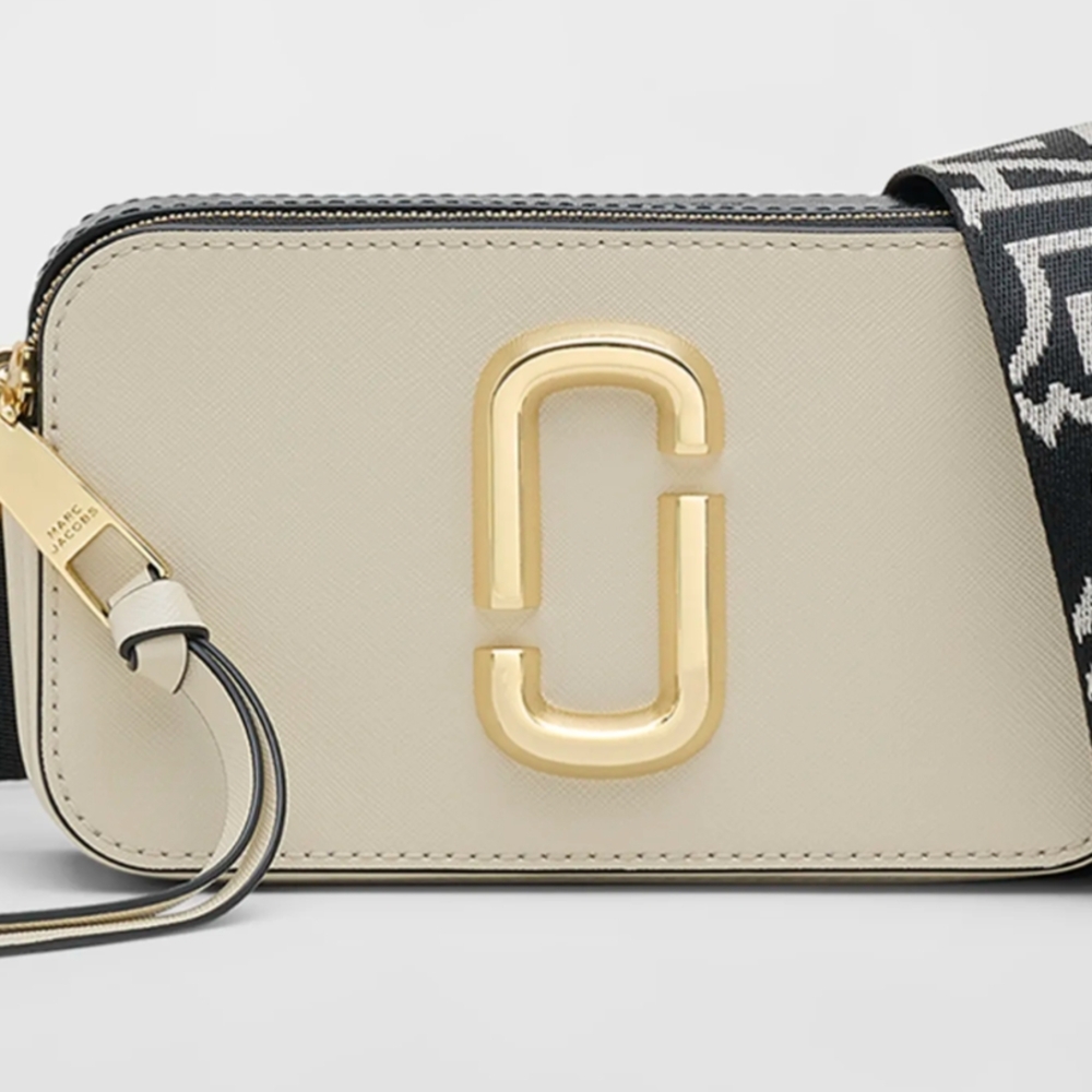 Marc Jacobs Cream and Gold Crossbody Bag with Geometric Strap